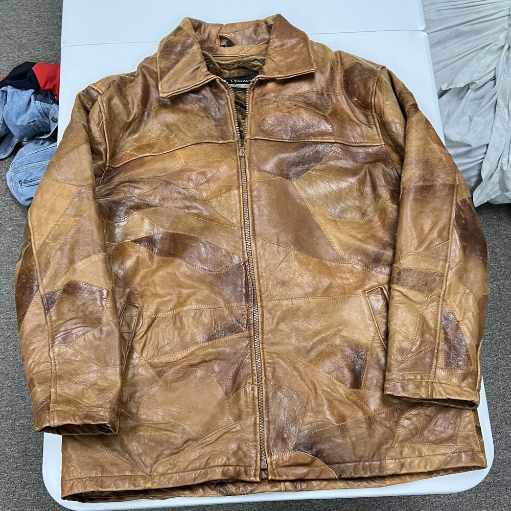 Legacy Leather Jacket Mens XXL Brown Patchwork Faux Fur Lined Distressed B2
